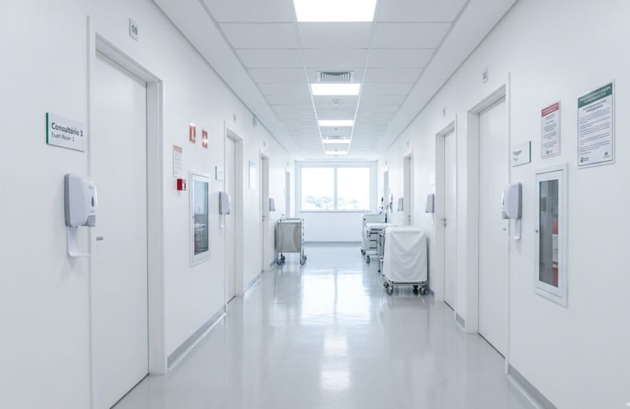 Spotless medical facility hallway